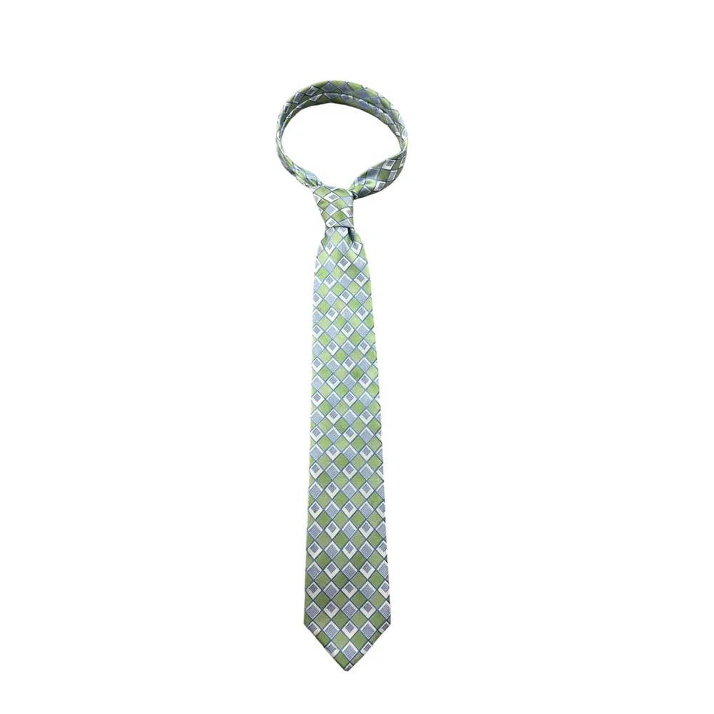 Michael Kors Tie‎ Men Green Blue Diamond Geometric Pattern Silk Formal Business